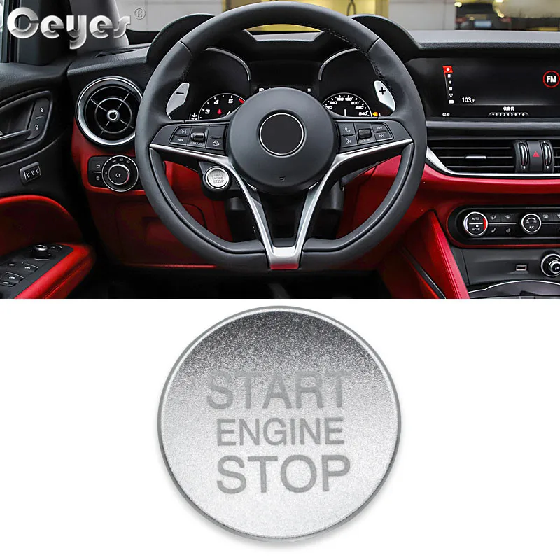 Silver Button Ceyes, автомобильный Стайлинг, кнопка запуска двигателя, кольцо, крышка, наклейки для Alfa Romeo Mito 159 147 156 Giulietta Stelvio 166, аксессуары - Цвет: Silver Button