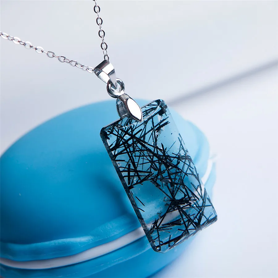 

Drop Shipping Black Natural Rutilated Quartz Gems Healing Rectangle Crystal Bead Pendant