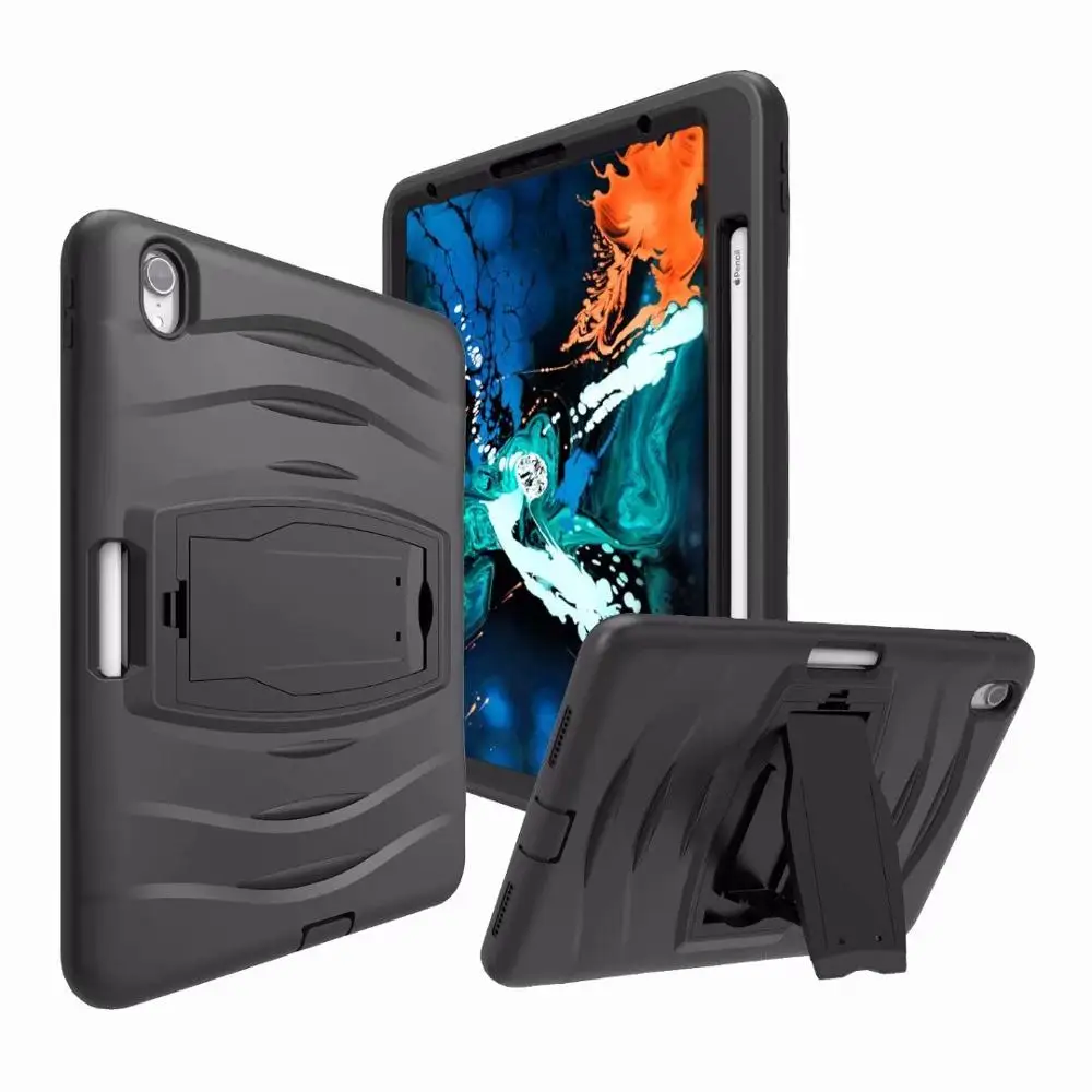Черный Чехол для Apple iPad Pro 12,9 A1870 A2014 A1895 A1983 Чехлы для планшетов противоударный высокопроизводительный безопасный силиконовый pc карандаш с отделением для карт - Цвет: Черный