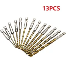 

13pcs HSS High Speed Steel Titanium Coated Drill Bit Set 1/4 Hex Shank 1.5-6.5mm Drilling Bit For Cordless Screwdrivers Drills