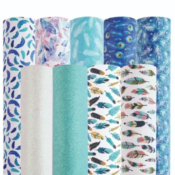 

9 Assorted Colors Blue Feather Leather Sheet A4 Size Earrings Bows Making Synthetic Vinyl Fabrics Jewelry Purses Crafts