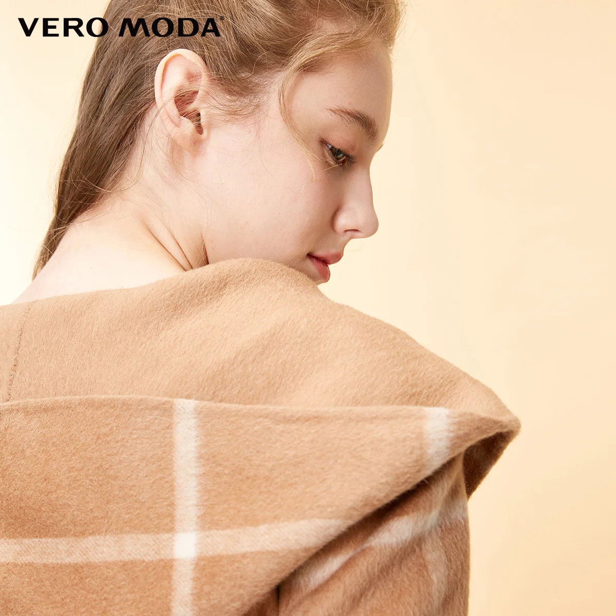 Vero Moda женское 64% шерстяное клетчатое Двустороннее пальто с капюшоном |
