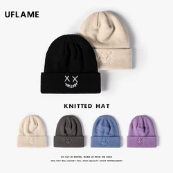 UFLAME Personality Beanies Hat for Women Men Cartoon Embroidery Knitted Hat Kpop Hip Hop Bonnets Unisex Winter Skullies Beanies