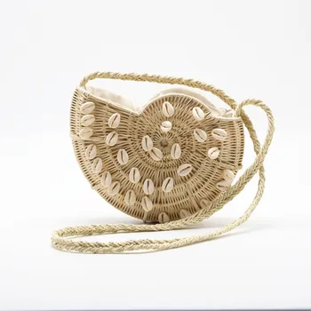 

New Semi-circular Paper Woven Straw Bag Democratic Wind Shell Obliquely Woven Bag Shoulder Summer Female Beach Travel Bag