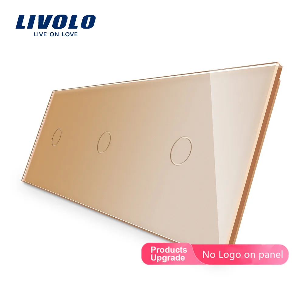 Livolo роскошное белое жемчужное Хрустальное стекло, 222 мм* 80 мм, только панель, тройная стеклянная панель, VL-C7-C1/C1/C1-11(4 цвета), без логотипа - Цвет: Golden-No logo