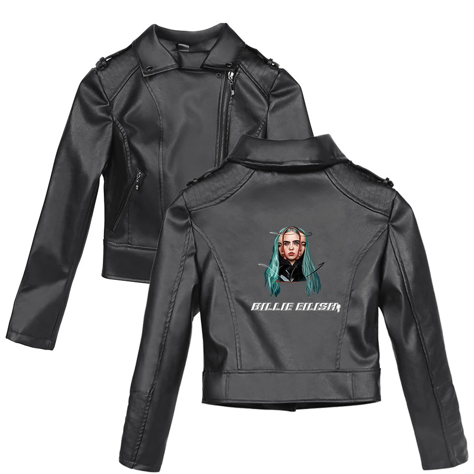 Billie Eilish супер звезда девушка пальто для женщин Горячая PU черная мотоциклетная кожаная куртка тренд повседневная одежда
