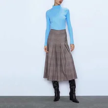 Осенняя Женская юбка Повседневная клетчатая свободная плиссированная юбка