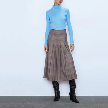 

Autumn female skirt casual plaid loose pleated skirt