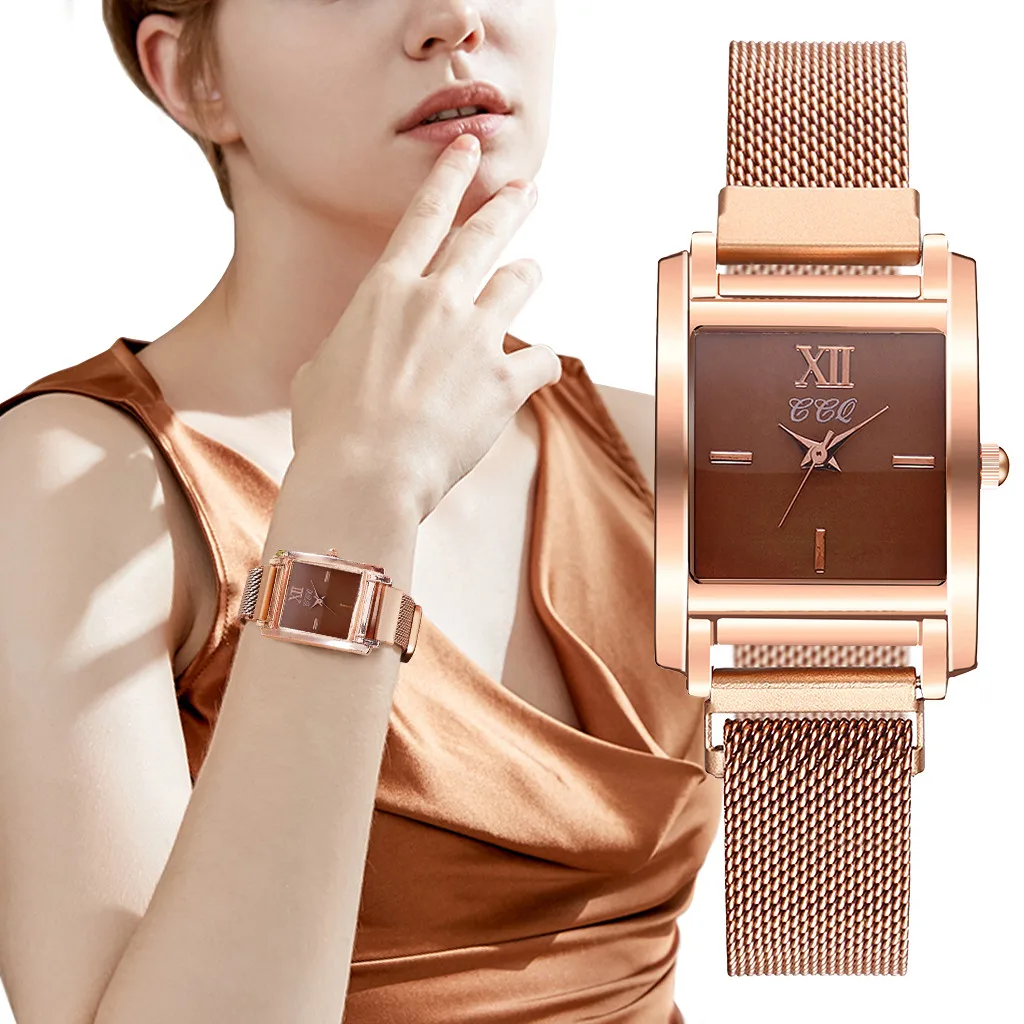 Women's Quartz Watch Magnetic Buckle Mesh Male Female Men Watches Alloy Case Simple Square WristWatchesLadies Girls Clock Reloj |