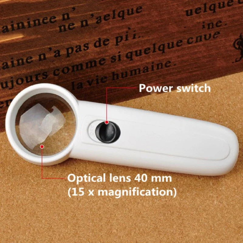 

Outdoor 2x LED Light Handheld Illuminated Magnifier 15X Pocket Magnifying Glass For Reading Seniors Loupe Jewelry Repair Tool