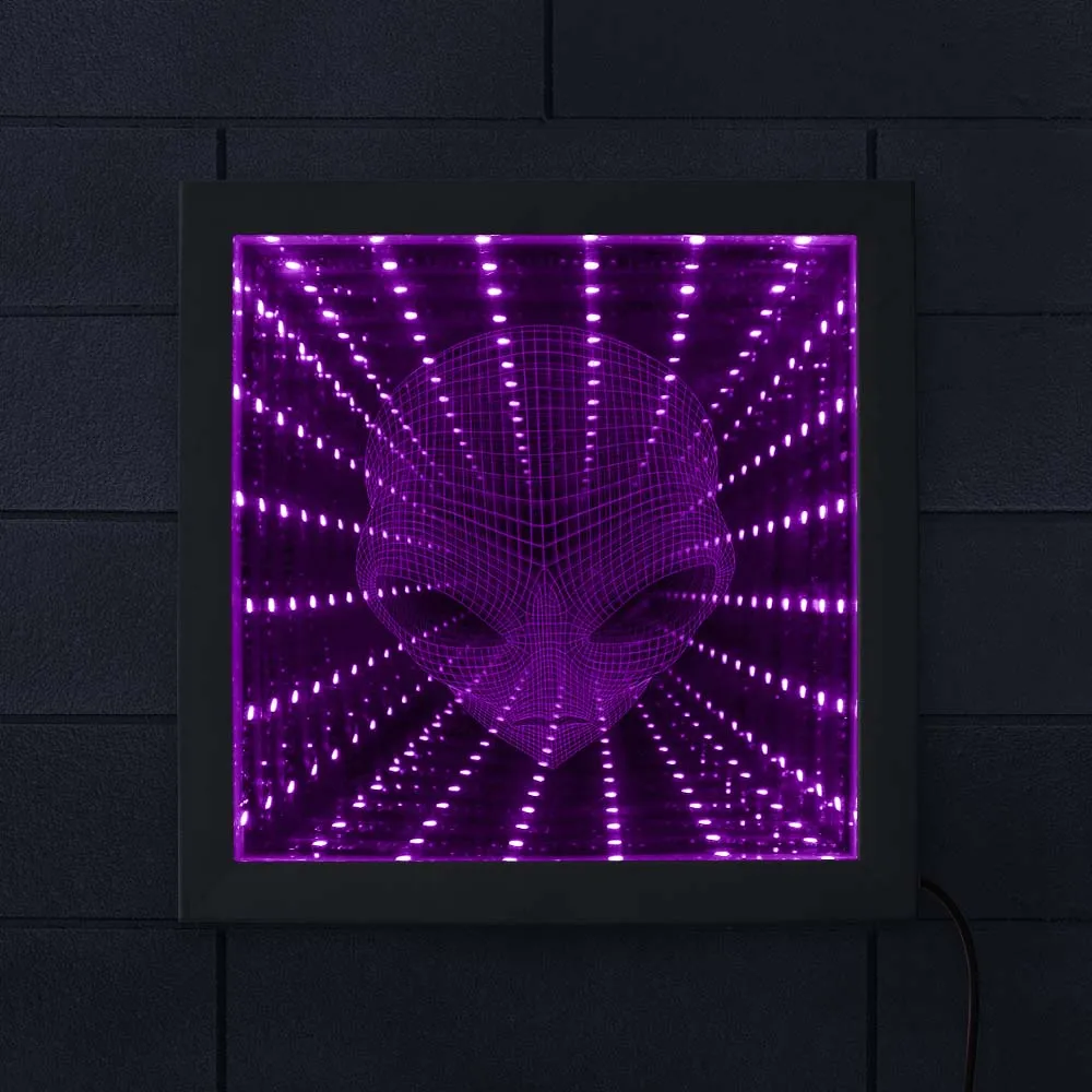 Зеркало тарелка с подсветкой в форме головы инопланетянина зеркальная LED