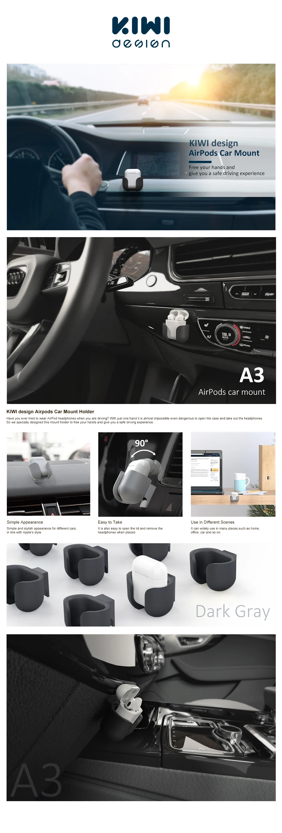 KIWI дизайн резиновый держатель для Airpods, Airpods крепление в автомобиле или дома