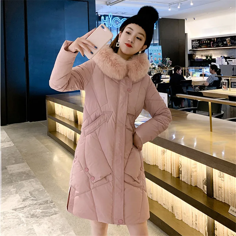 

winter Down cotton women's 2019 new cotton coat fur collar long section Thicken bread clothing warm Hooded jacket tide YH638