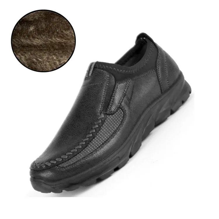 Весенняя кожаная мужская повседневная обувь, кроссовки, мужские лоферы, Ультралегкая дышащая обувь размера плюс для прогулок, вождения, улицы - Цвет: Short Plush Black