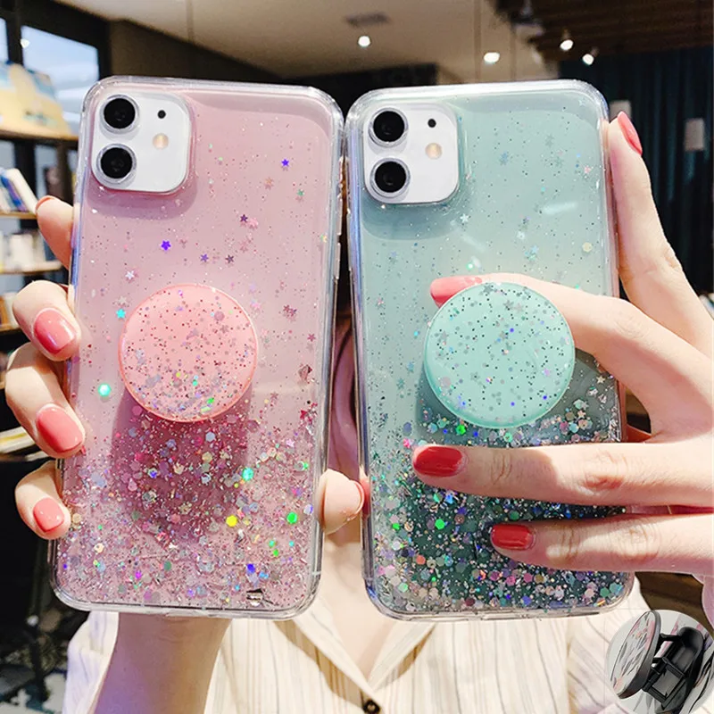 Capa de telemóvel com glitter e suporte para iphone pro max_voghion.com