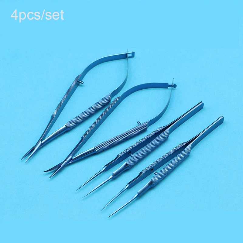 Titanium Tlloy Surgical Instruments Ophthalmic Microsurgical Dental Instruments Needle Holder + 11.5cm Scissors + Tweezers
