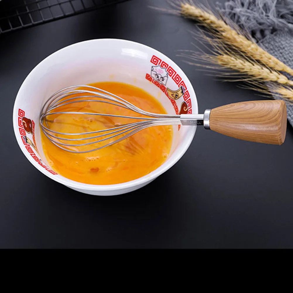 Household Beater Rotation Wooden Handle Whisk Mixture Manual Durable Stainless Steel Kitchen Home Baking Tool Cooking Bar