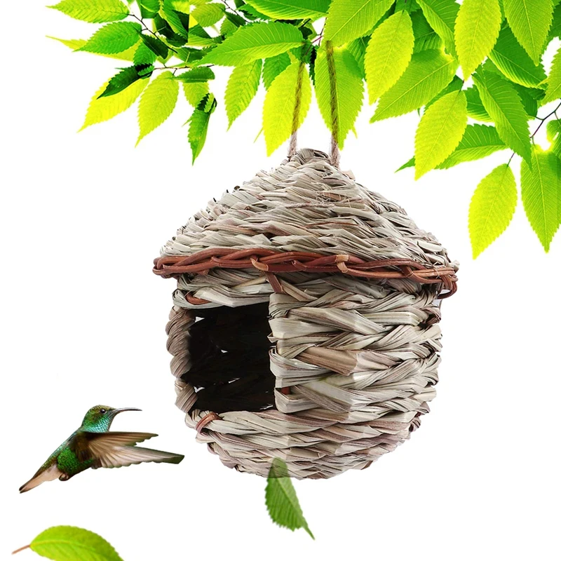 LBER Grass Bird Hut, уютное место для отдыха для птиц, обеспечивает укрытие от холода, ручные тканые птичьи домики гнездо идеально подходит для плавника