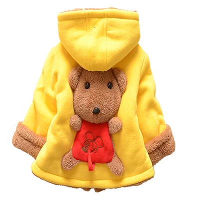 Пальто для маленьких мальчиков и девочек Милая зимняя теплая детская куртка с капюшоном и рисунком детская одежда теплая шерстяная модная верхняя одежда с длинными рукавами - Цвет: Yellow