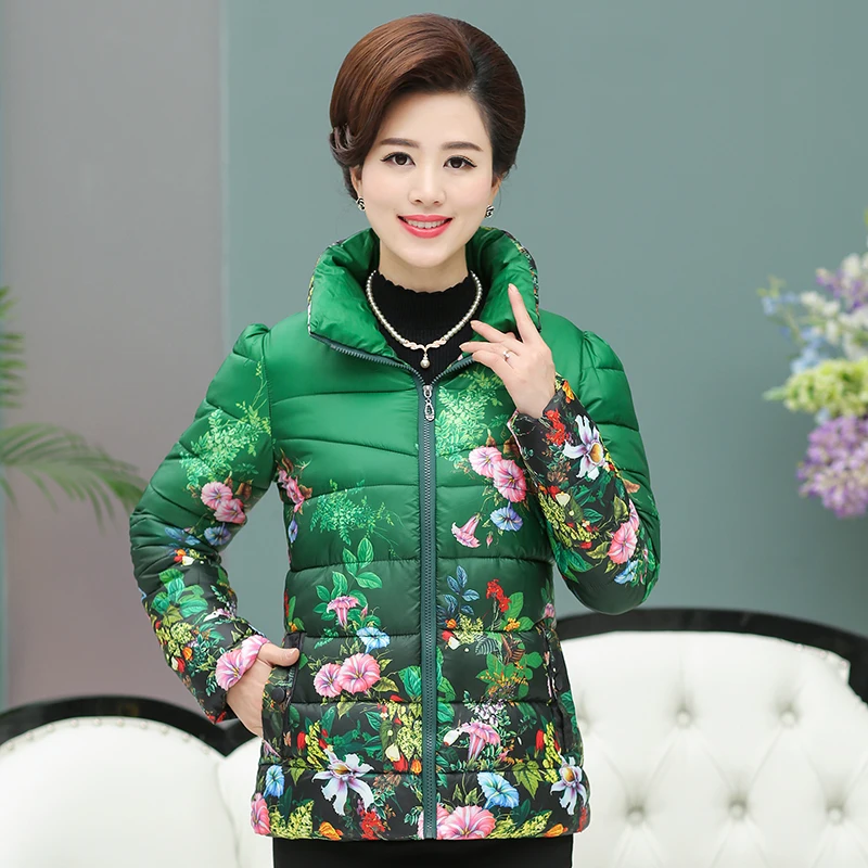 lower price  UHYTGF Ultra-light Plus Size Thin Down Jacket Women Autumn Winter Slim Short Printed Warm Down cott