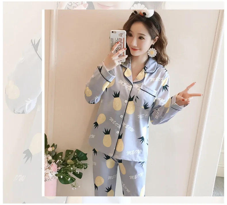 Take the Amount of Hot Selling Spring New Style Pajamas Women Long Sleeve Trousers Cardigan Korean-style Homewear Set Cardigan 2
