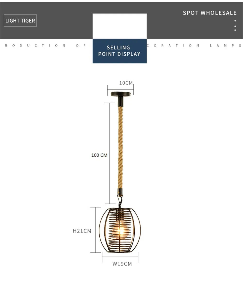 Retro Loft Decor LED Pendant Lamp Edison Industrial Hemp Rope Iron Hanging Light Dining Room Lights Fixtures Indoor Lighting (3)