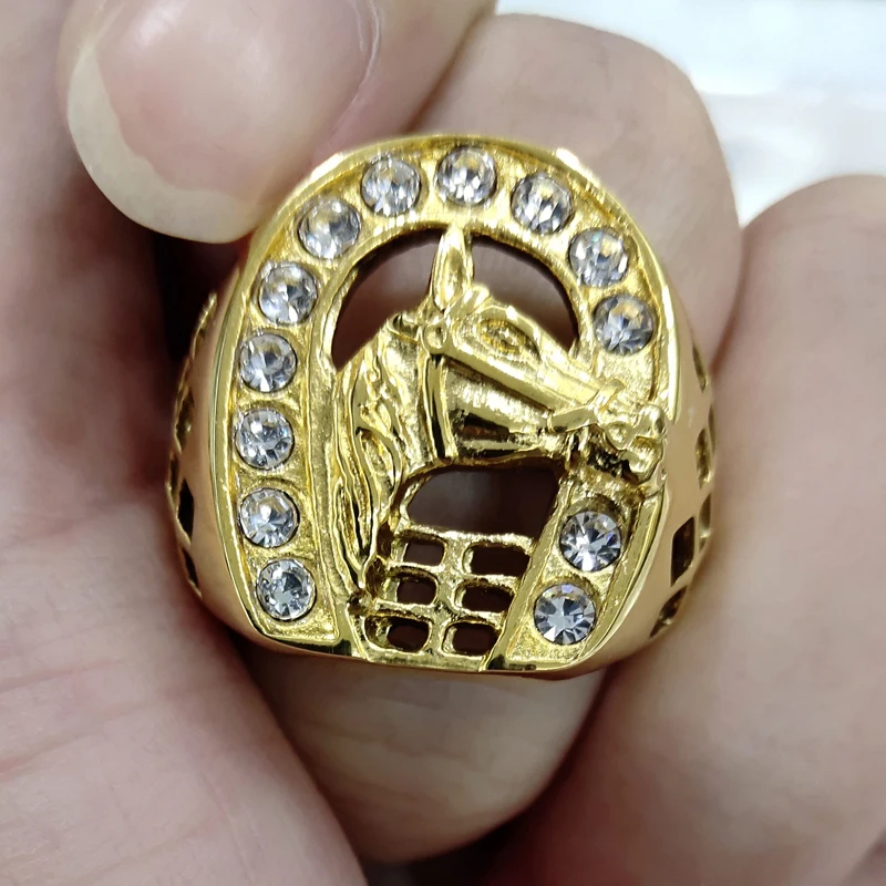 Новое Золотое серебряное кольцо с изображением лошади, Модный популярный бренд, голова лошади, мужское женское Ювелирное кольцо с камнем, мужские кольца с кристаллами