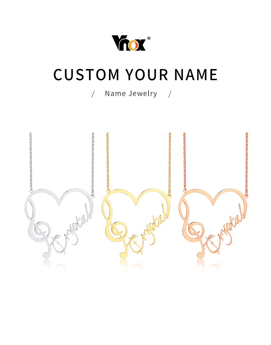 Personalisierter, eleganter Anhänger Herz, Violinschlüssel und eigenen Namen