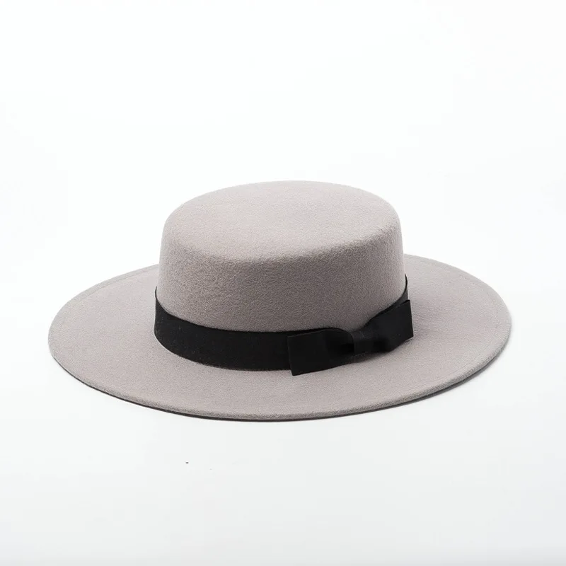 01912-hh8138b сплошное шерстяное классический бантом шляпа Fedora Мужская и женская панама джазовая, шляпа - Цвет: Серый