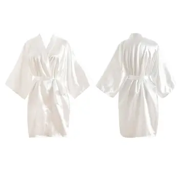 

Simulation Silk Solid Color Sexy Women Nightgown V-Neck Short Kimono Bathrobe Gown U50F