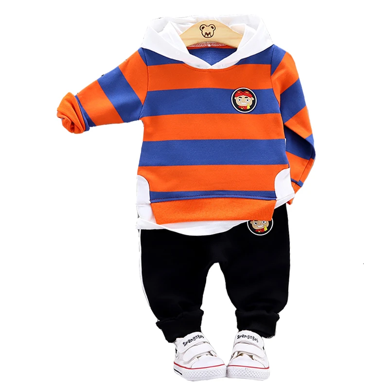 

Spring Autumn Baby Boy Girl Clothes Infant Cartoon Piglet Pattern Stripe Hooded Sweater Pants 2pcs/sets Child Cotton Sport Suits