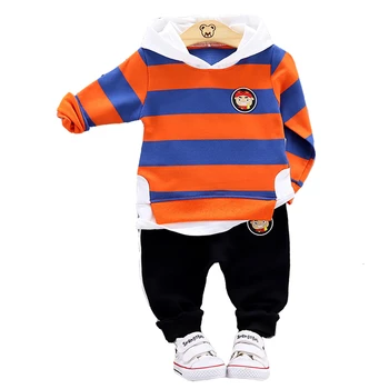 

Spring Autumn Baby Boy Girl Clothes Infant Cartoon Piglet Pattern Stripe Hooded Sweater Pants 2pcs/sets Child Cotton Sport Suits