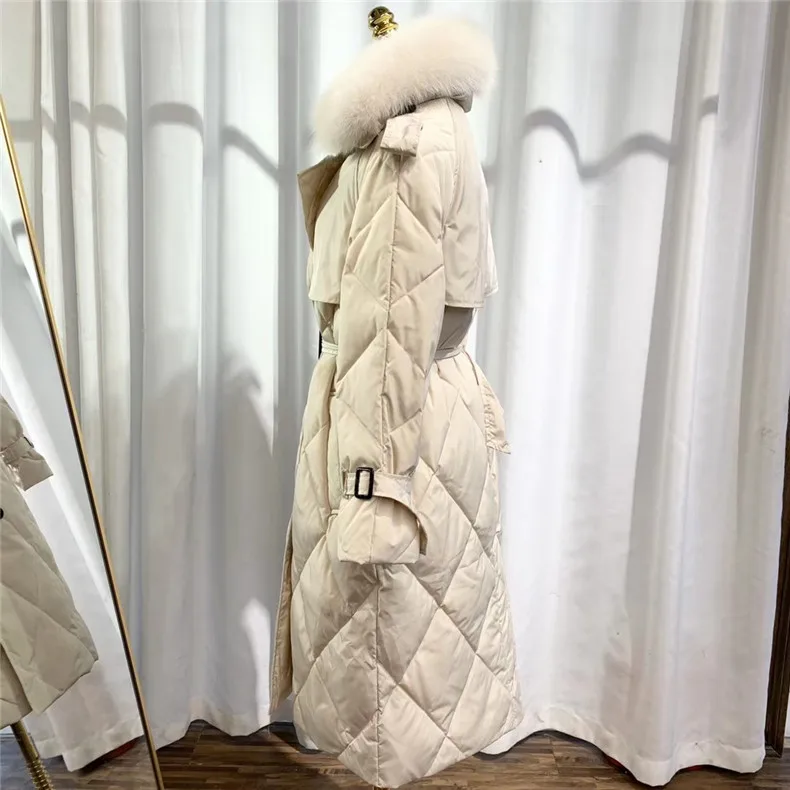 Winter Women Real Fur Collar 90% White Duck Down