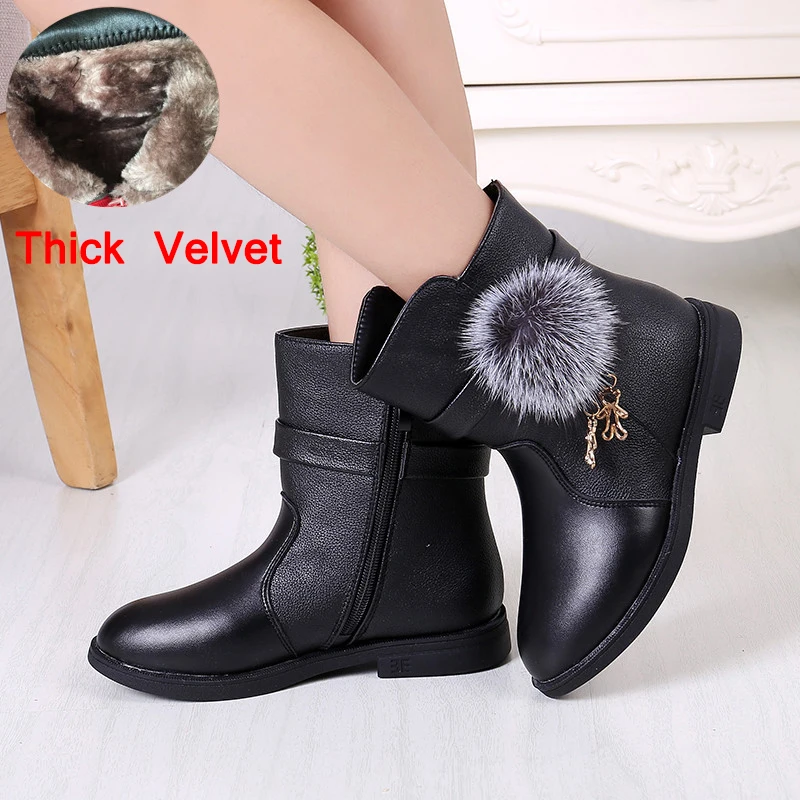 Thick Velvet Black Детские зимние ботинки; нескользящие ботинки для принцессы для девочек; сезон осень-зима; Новинка года; модные детские ботинки; бархатные теплые ботинки - Цвет: Thick Velvet Black