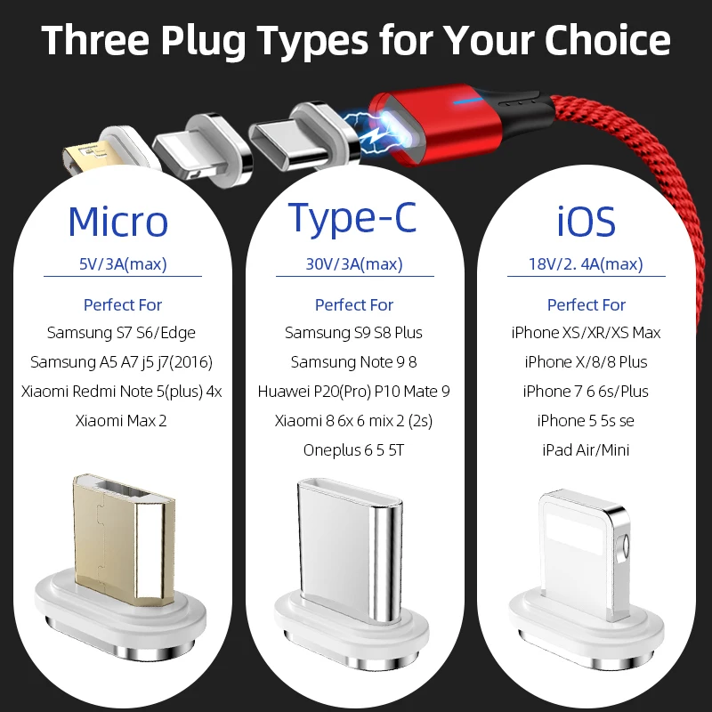 SUNPHG мобильного телефона 3A Магнитный кабель Зарядное устройство 2 м микро Тип usb C кабель для передачи данных для iPhone x samsung S8 S9 huawei Быстрая зарядка 3,0