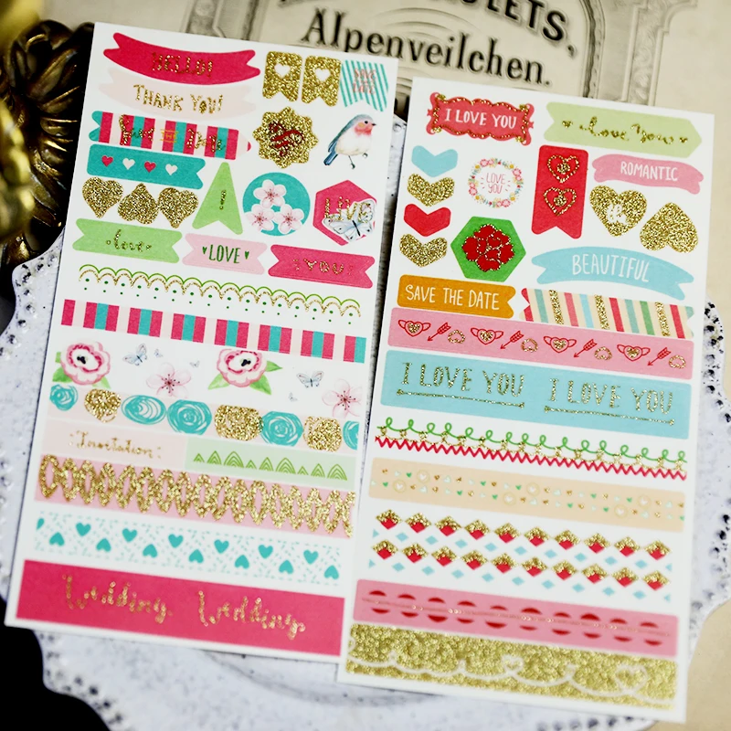 

KLJUYP 2pcs Love Paper Stickers set for Scrapbooking Happy Planner/Card Making/Journaling Project