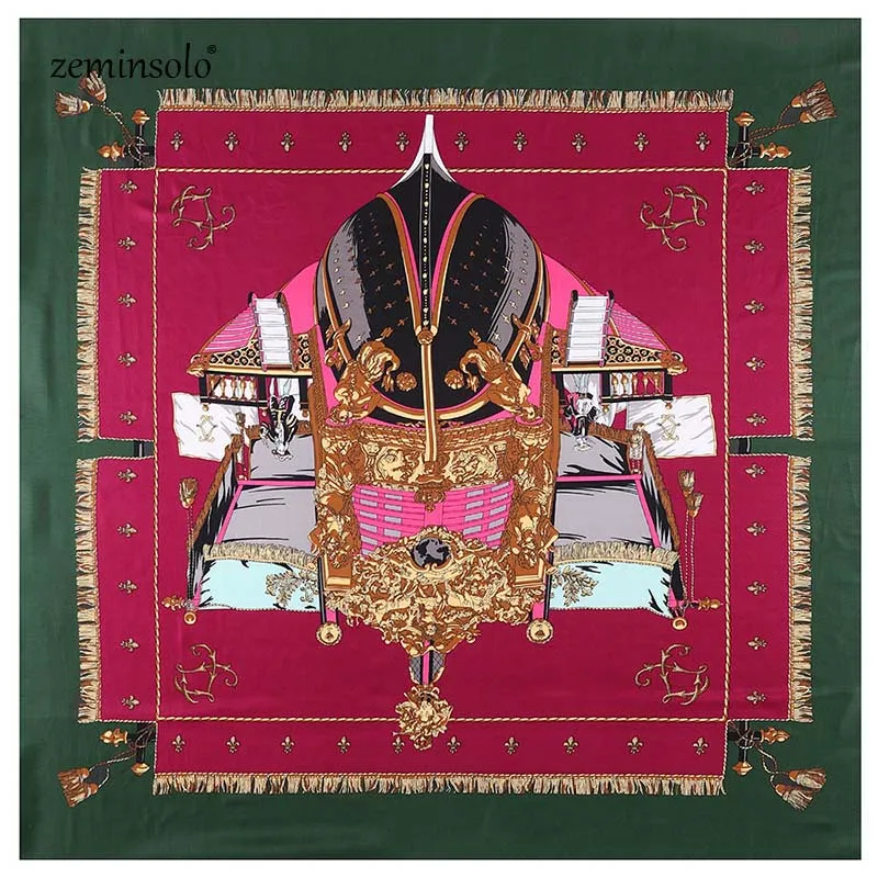 Зеленый Zeminsolo, саржевый Шелковый женский шарф, бандана, 130*130 см, с принтом, квадратные шарфы, палантины, роскошный бренд, подарок, модные большие шелковые шали - Цвет: Зеленый