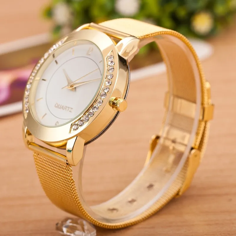Дизайнерские часы Высокое качество Для женщин с украшением в виде кристаллов Золотой Нержавеющая сталь Аналоговые кварцевые наручные часы золотые серебряные часы Kol Saatleri