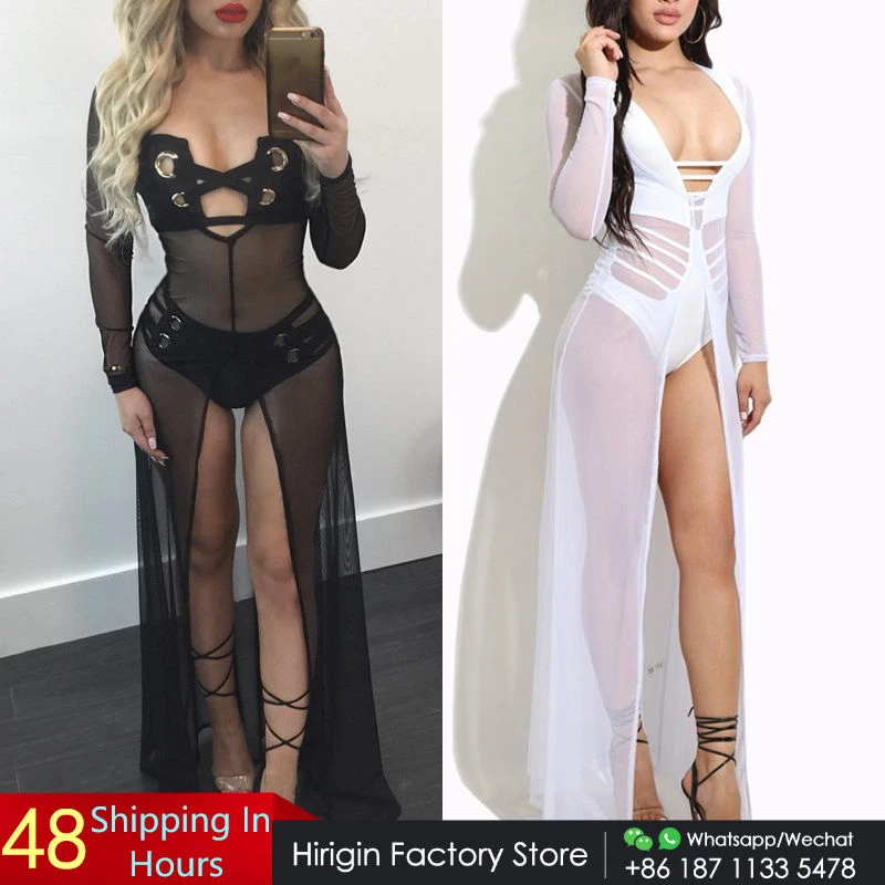 long sleeve mesh cover up dress