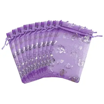 

100PCS Gauze Drawstring Bags Gilding Butterfly Pattern Storage Pouches Jewelry Storage Bags Candy Gift Bags for Party(10x15cm)