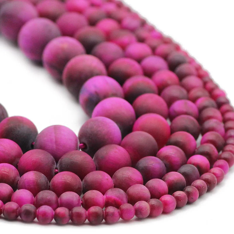 

4/6/8/10/12MM Natural Stone Matte Rose Red Tiger's eye Spacers Round Loose Beads For DIY Jewelry Making Bracelet Accessories