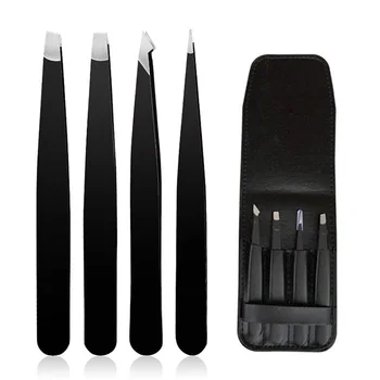 

4Pcs/Set Eyebrow Tweezers Set Stainless Steel Eyebrow Clip Stickers Double Eyelid Stickers Tweezers With Suitcase Makeup Tool