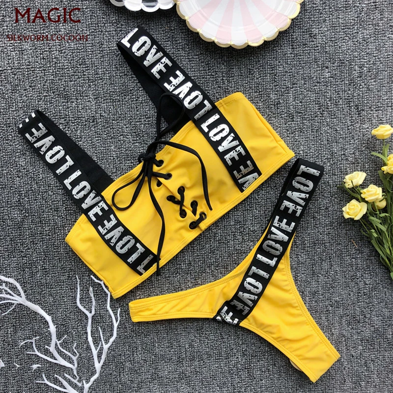 Fashion Strap LOVE Bikinis Woman Low Waist Sexy Swimsuit White Push Up Swimwear Ladies Bathing Suit New Arrival Beach Plus Size |
