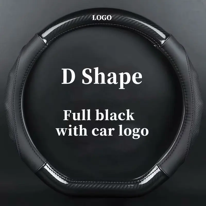 D-black with logo Автомобильные чехлы из натуральной кожи и углеродного волокна на руль для hyundai ELantra i35 Sonata i45 Creta ix25 Tuscon ix35 Accent Verna - Название цвета: D-black with logo