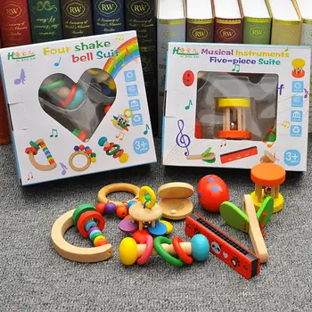 

Wooden Baby Rattles Handle Bell Crib Bell Orff Musical Instruments Early Education Puzzle Toy