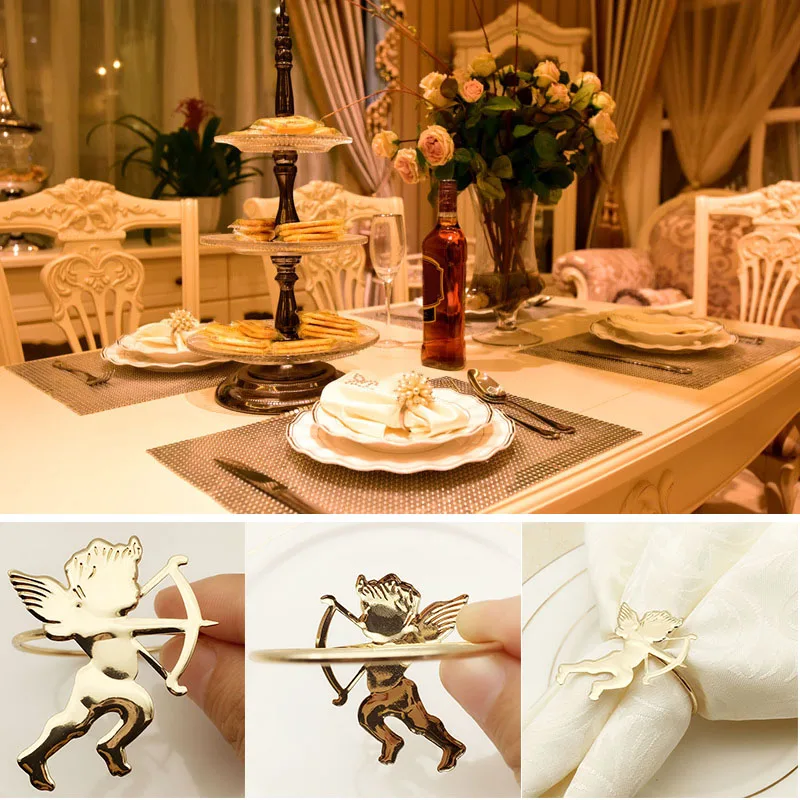 

10pcs Gold Napkin Rings Elegant Cupid Napkin Holders Gifts for Valentine Wedding Farmhouse Party 2019ing