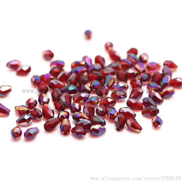 Isywaka 100pcs Red Colorful Color Faceted Teardrop Beads Austria Crystal  Beads Glass Beads Loose Spacer Bead for DIY 3x5mm