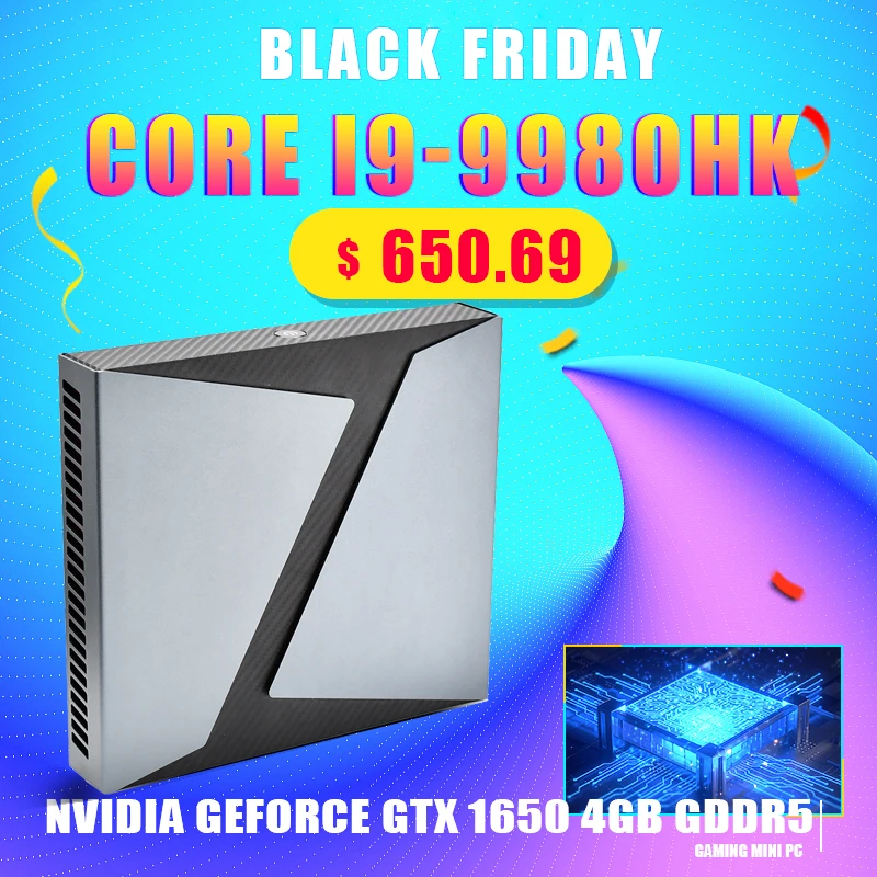 Intel tarjeta dedicada Juego Mini PC Core i9-9980HK i9 9880H i7-9750H Nvidia GTX 1650 4GB juego de escritorio 2 * DDR4 64GB DP HDMI USB-C