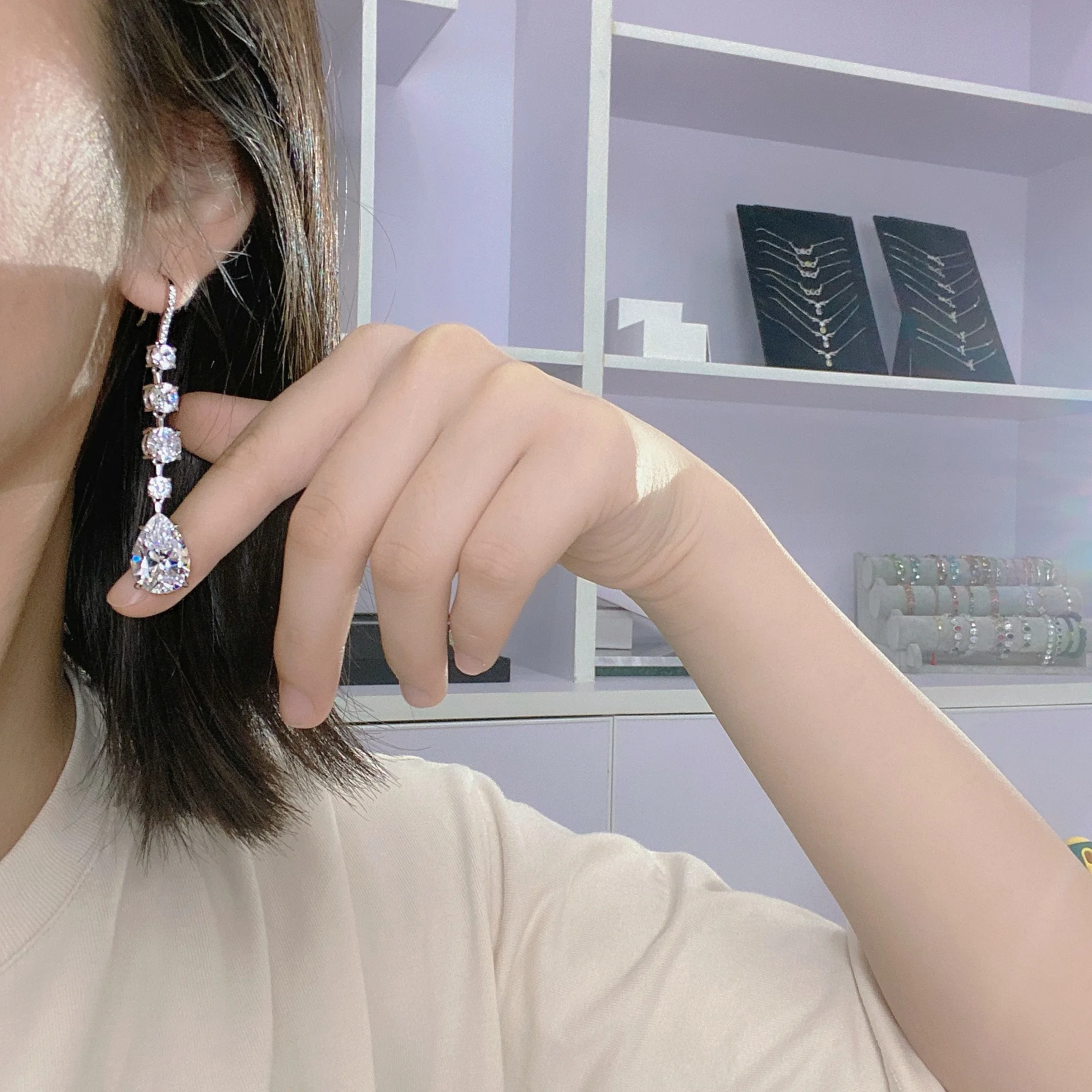 Orecchini pendenti con diamanti Moissane a goccia d'acqua 100% orecchini pendenti da sposa in vero argento sterling 925 per le donne promettono gioielli regalo  36