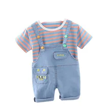 T shirt et short rayés pour enfants, vêtements de sport d'été à la mode pour filles et bébés garçons, costume de survêtement en coton pour tout petits, 2 pièces/ensembles